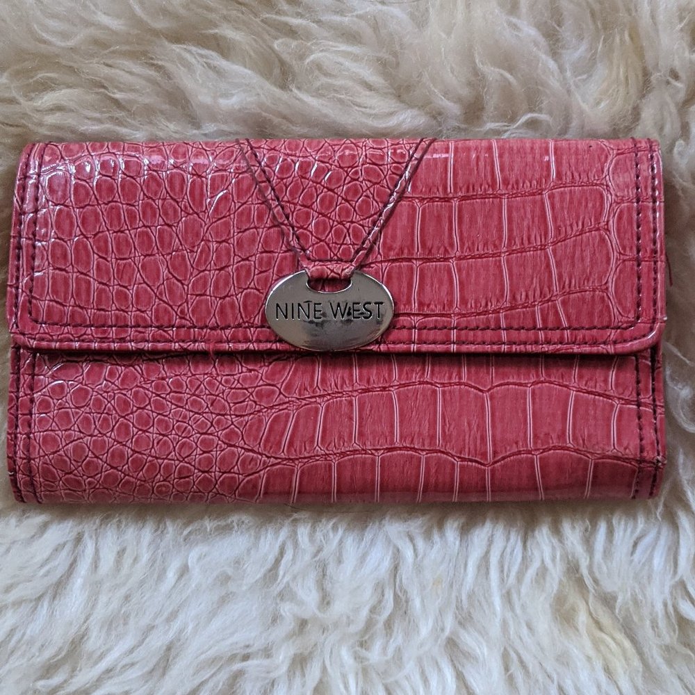 3 for $20 Nine West pink faux crocodile clutch